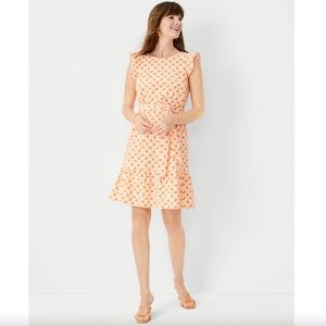 Ann Taylor Floral Ruffle Sleeve Flare Dress Orange Size Small